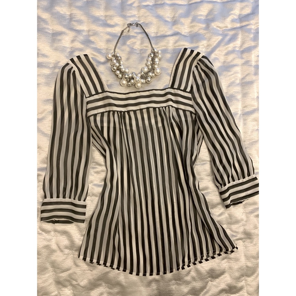 Black & White Striped Sheer Blouse